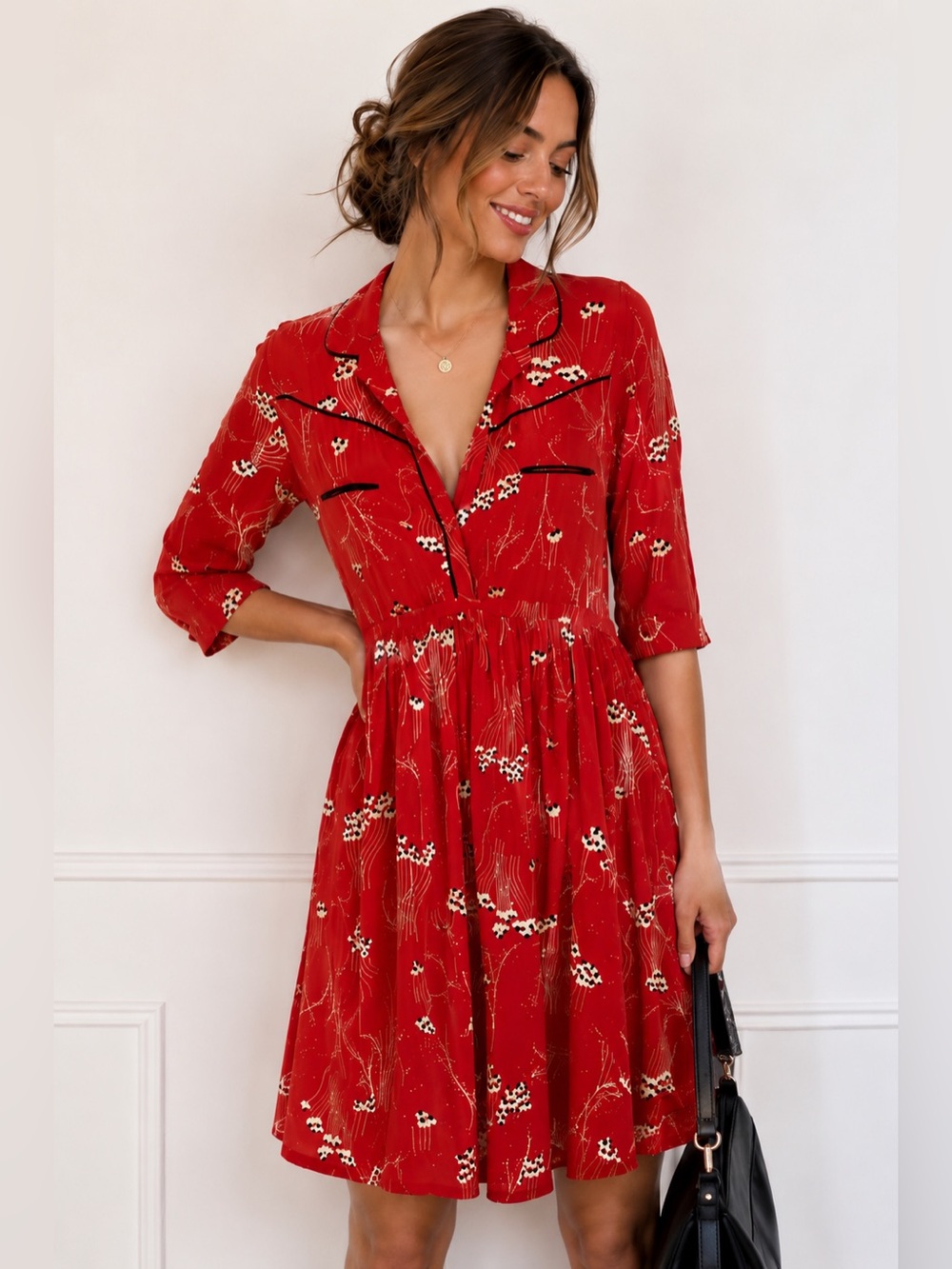 Ba&sh Kyle Rouge Print | 100% Viscose Dress | Size 1 - US 6 | Paris designer